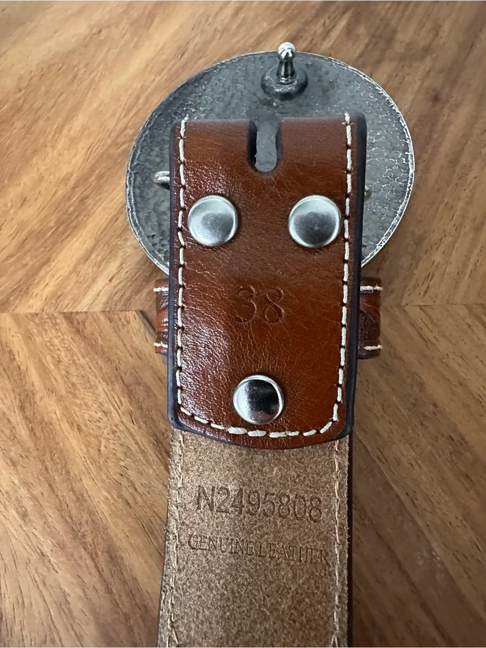 Nocona Belt Co. Turquoise Stone Calf Hair Tooled Leather Belt SZ 38 Western READ